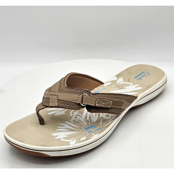Clarks Breeze Sea Cloudstepper Womens Flip Flop Sandals Brown Beige Size 12M - Picture 2 of 5